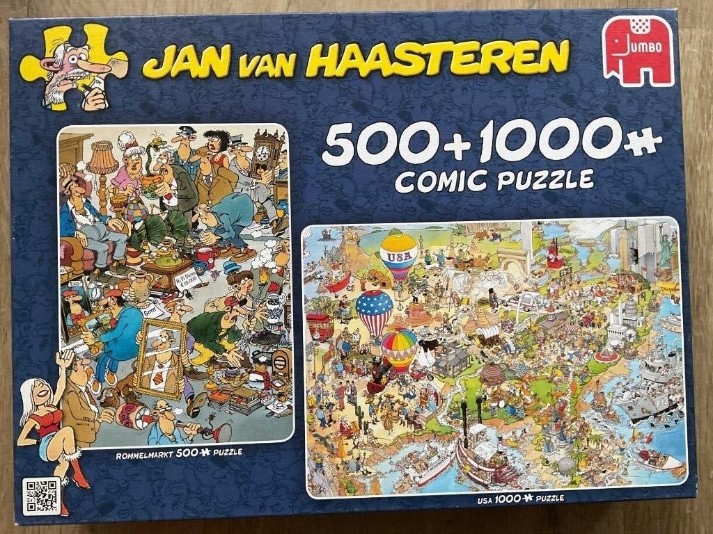 Jan van Haasteren Grasmaaierrace, Rommelmarkt, USA, Ophalen of Verzenden, 500 t/m 1500 stukjes, Gebruikt, Legpuzzel