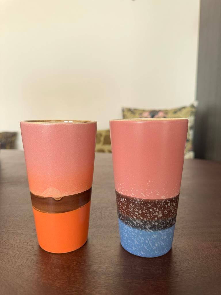 2 HKliving Latte mokken 70's serie - 280ml, Ophalen, Keramiek, Zo goed als nieuw, Overige stijlen