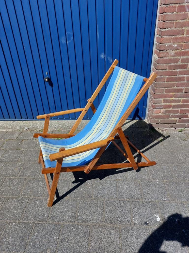 Vintage strandstoel Inklapbaar, Ophalen, Gebruikt, Hout, Verstelbaar