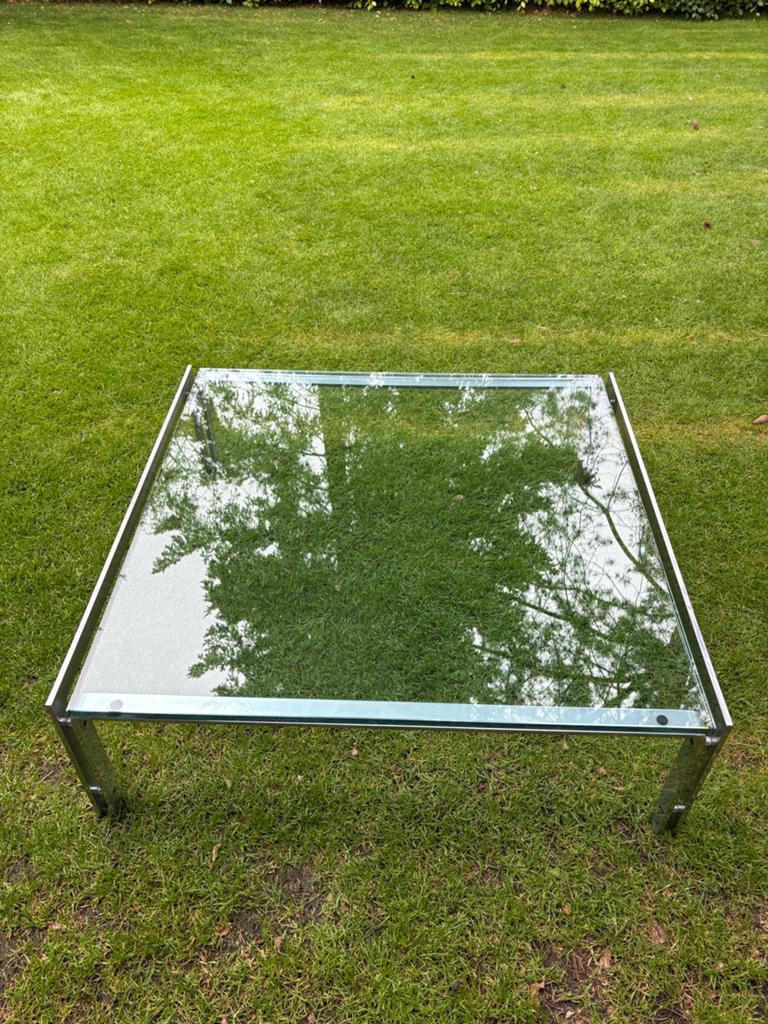 Glazen salontafel Metaform, Gebruikt, Vierkant, Ophalen of Verzenden, Minder dan 50 cm