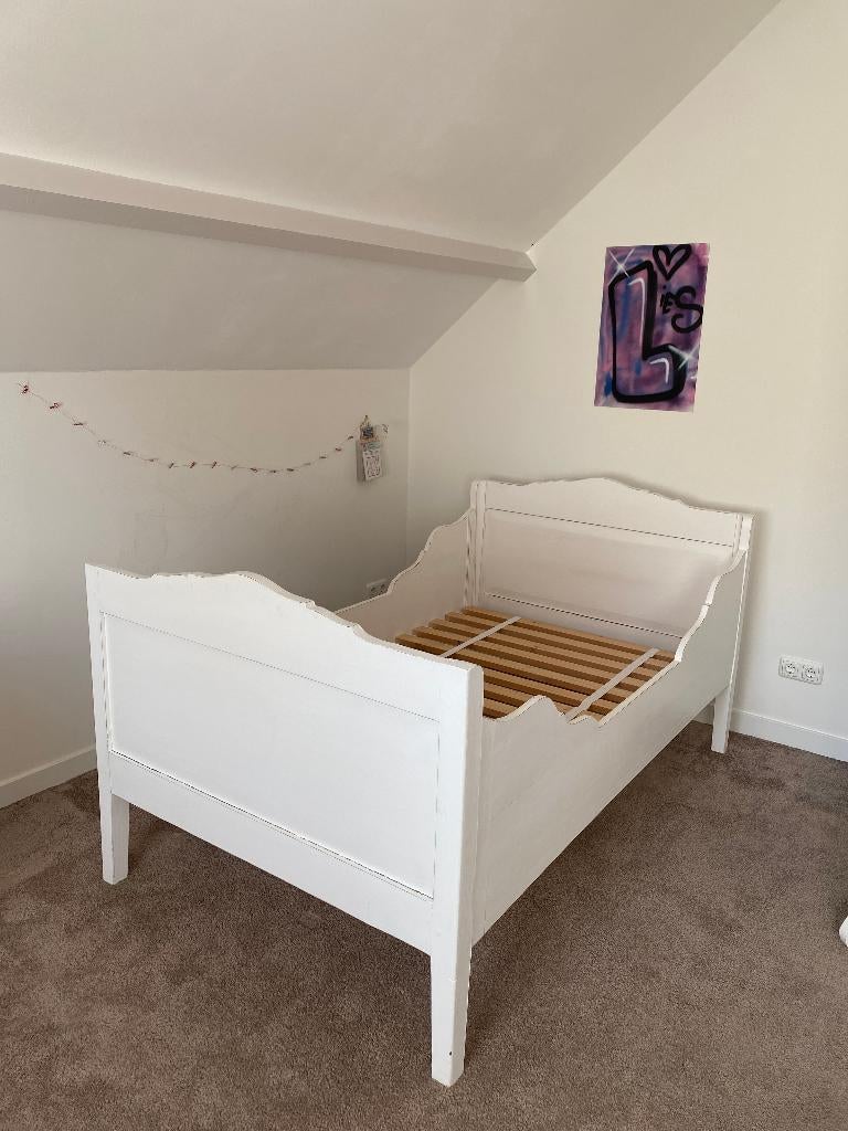 Brocante bed - twijfelaar, Ophalen, Gebruikt, Wit, 190 cm of minder