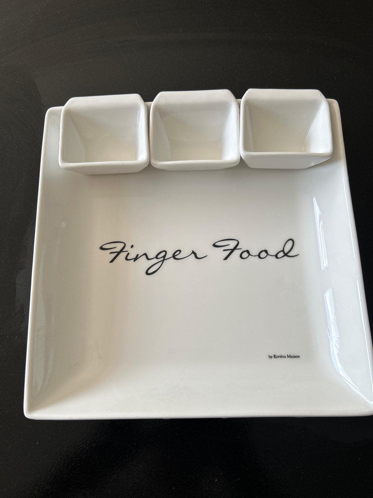 Riviera Maison Finger Food schaal met 3 bakjes, Huis en Inrichting, Keuken | Servies, Keramiek, Ophalen of Verzenden, Overige stijlen