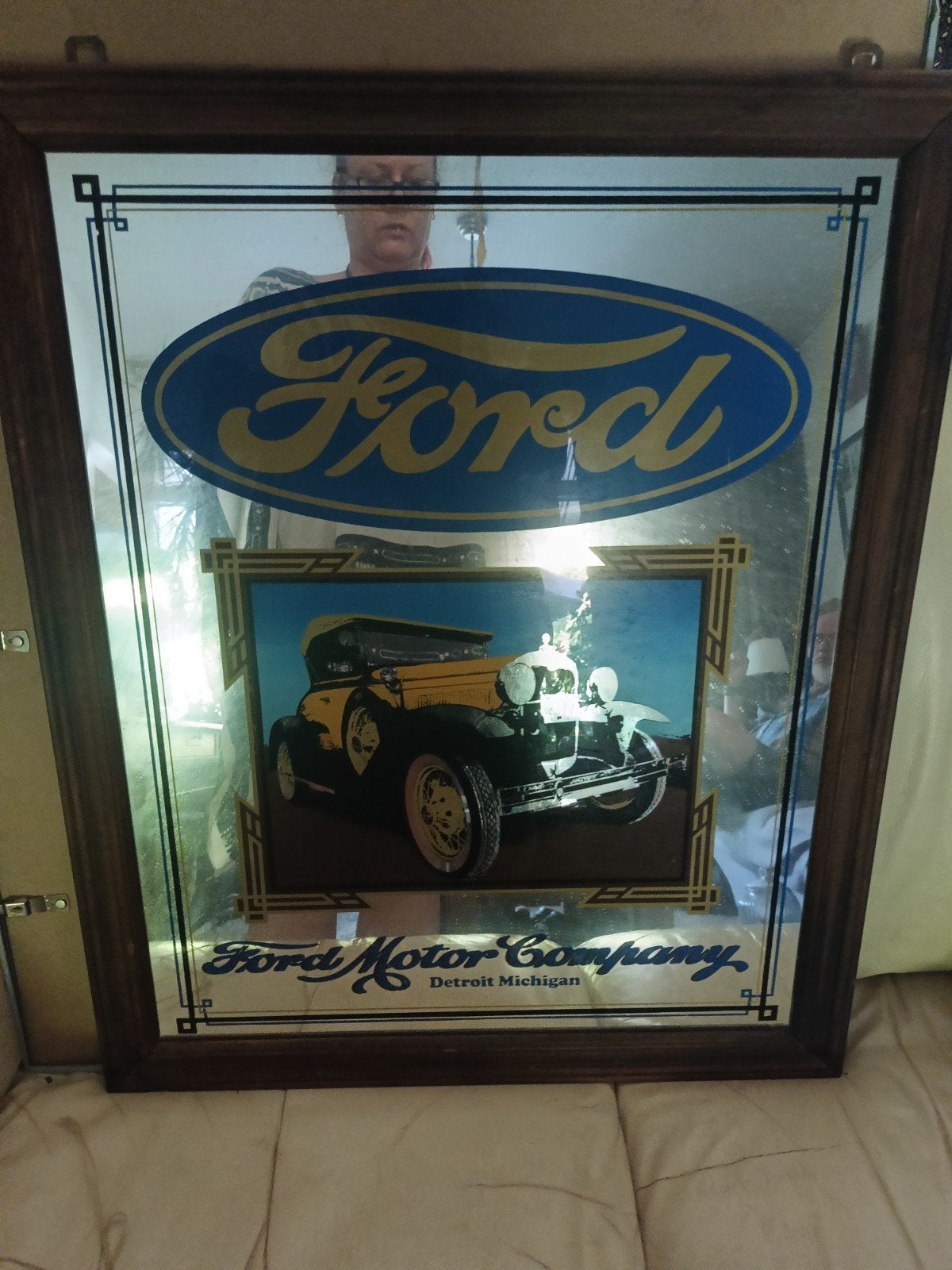 Vintage Ford Spiegel - Klassieke Auto Reclame, Ophalen, Rechthoekig, 50 tot 100 cm, 100 tot 150 cm