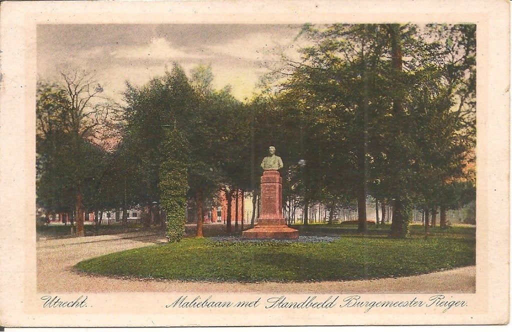 Utrecht, Maliebaan met Standbeeld Burgemeester Reiger, Verzamelen, Ophalen of Verzenden, 1920 tot 1940, Gelopen, Utrecht