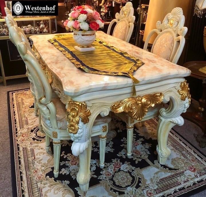 Barok eettafel luxe eethoek tafel 4 stoelen eetkamerstoelen, Ophalen, Overige materialen, Klassiek, 50 tot 100 cm