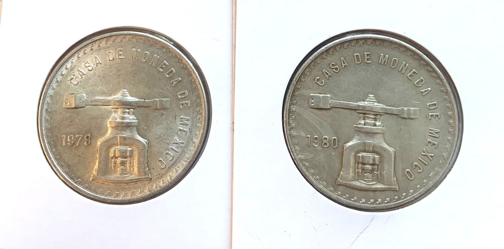 Mexico 2x 1 Oz zilver 1979 en 1980, Ophalen of Verzenden, Midden-Amerika, Zilver