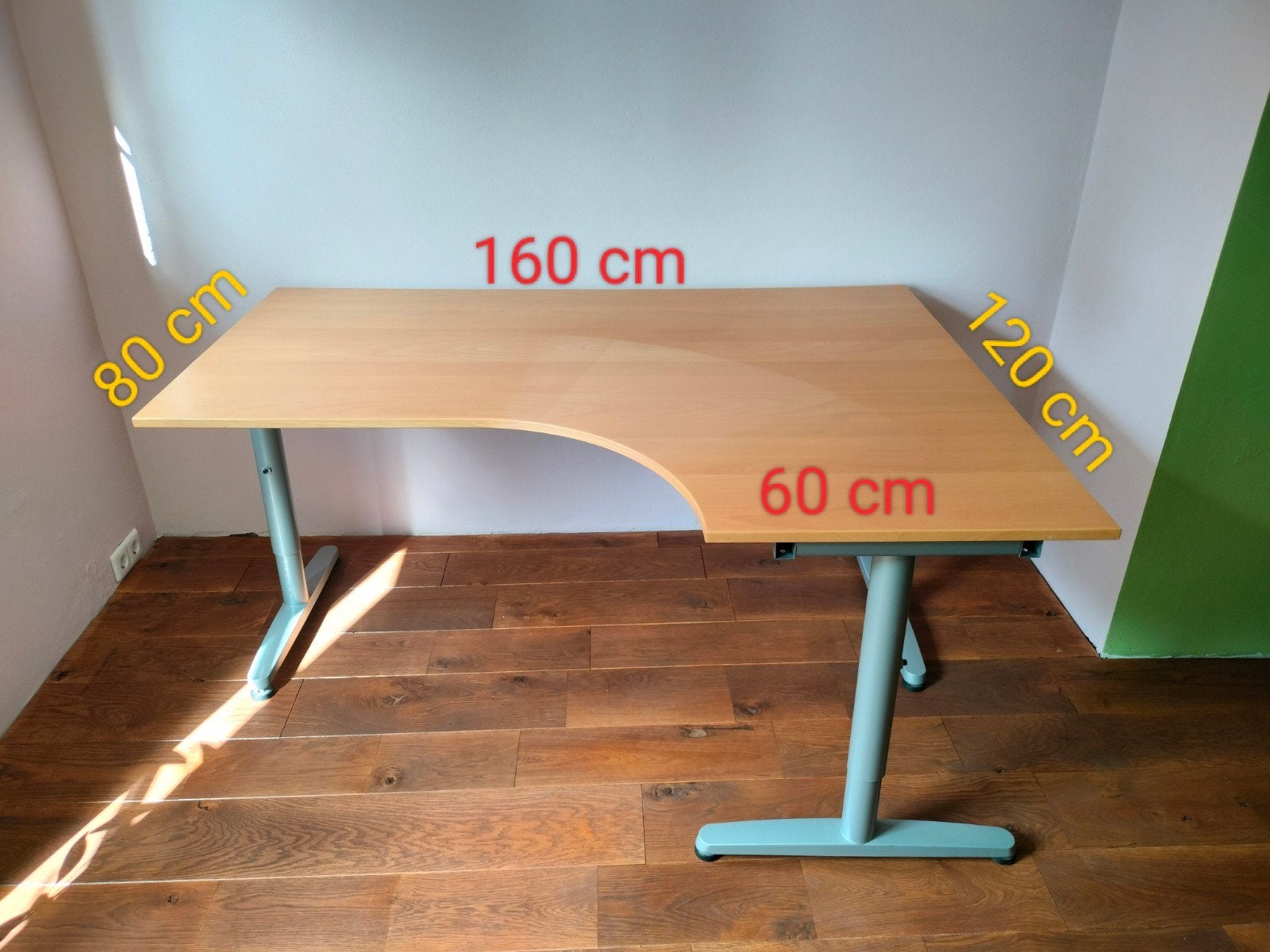 IKEA Galant Hoekbureau met ladeblok en verstelbare poten, Ophalen, 160 cm, Gebruikt, In hoogte verstelbaar