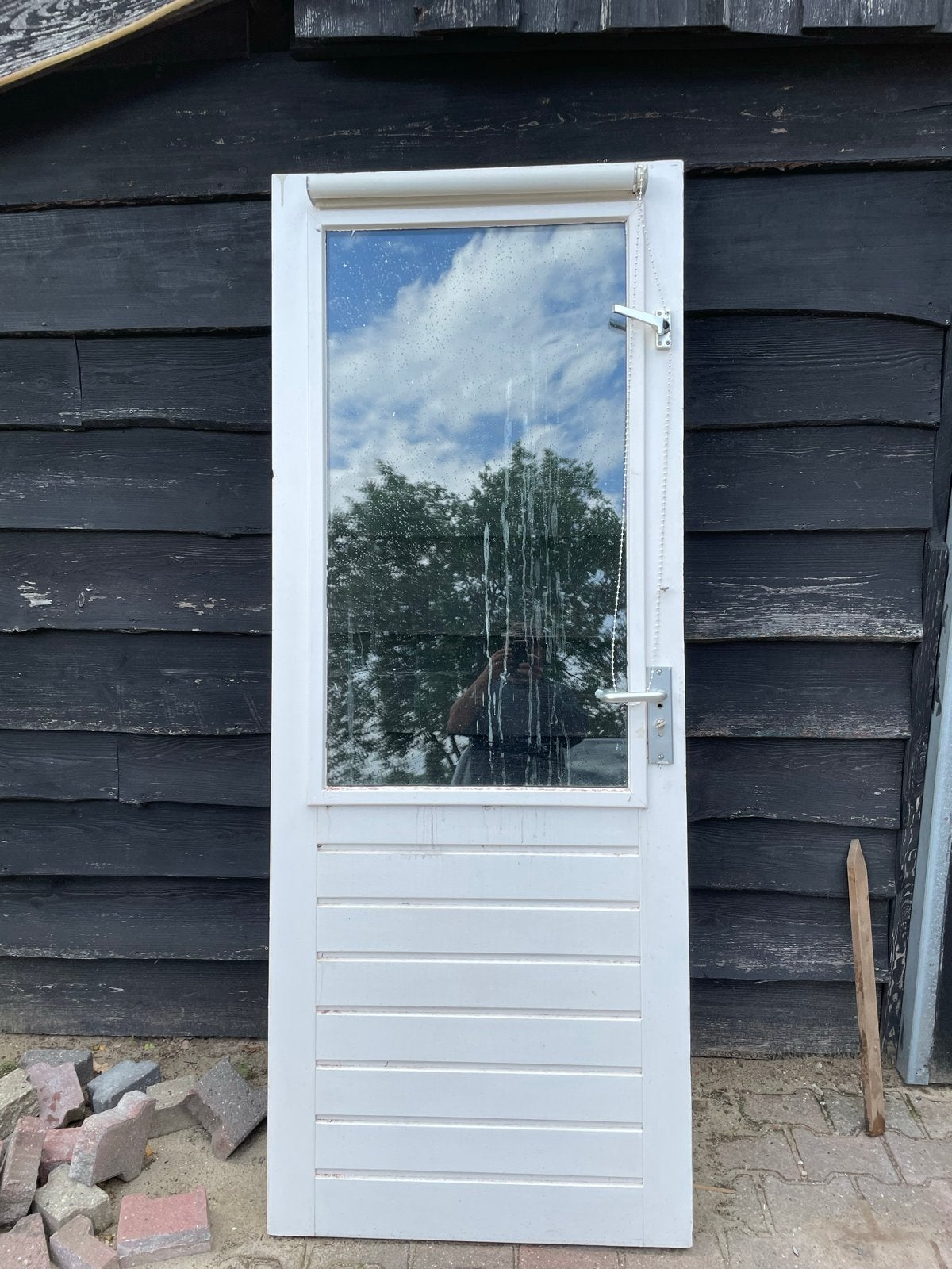 Buitendeur hardhout met thermopane glas 83x211 cm, Ophalen, Gebruikt, 80 tot 100 cm, Binnendeur