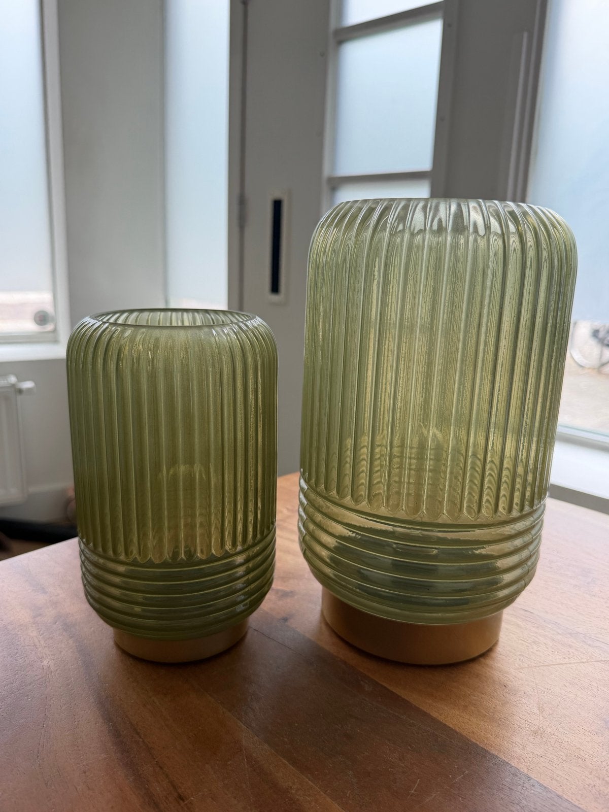 Set van 2 Groene Tafellampen - op batterij, Huis en Inrichting, Lampen | Tafellampen, Ophalen, Groen, Design, Glas
