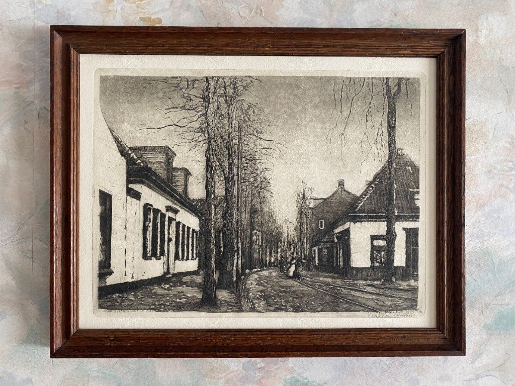 Ets  ,  Dorpstraat  Lisse  .  ca  .  1900, Ophalen of Verzenden, Stadsgezicht, Ets