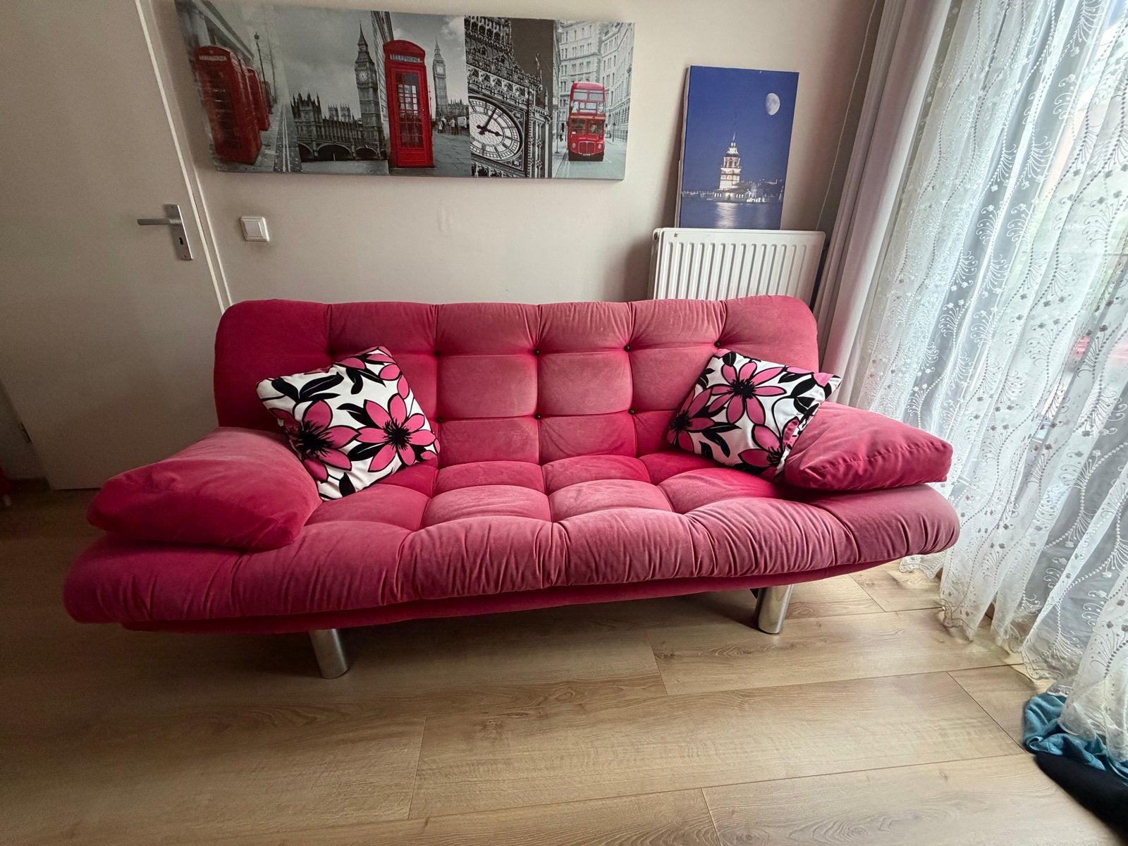 Comfortabele roze slaapbank - 200x125 cm, Ophalen, Gebruikt, Tweepersoons, Overige maten