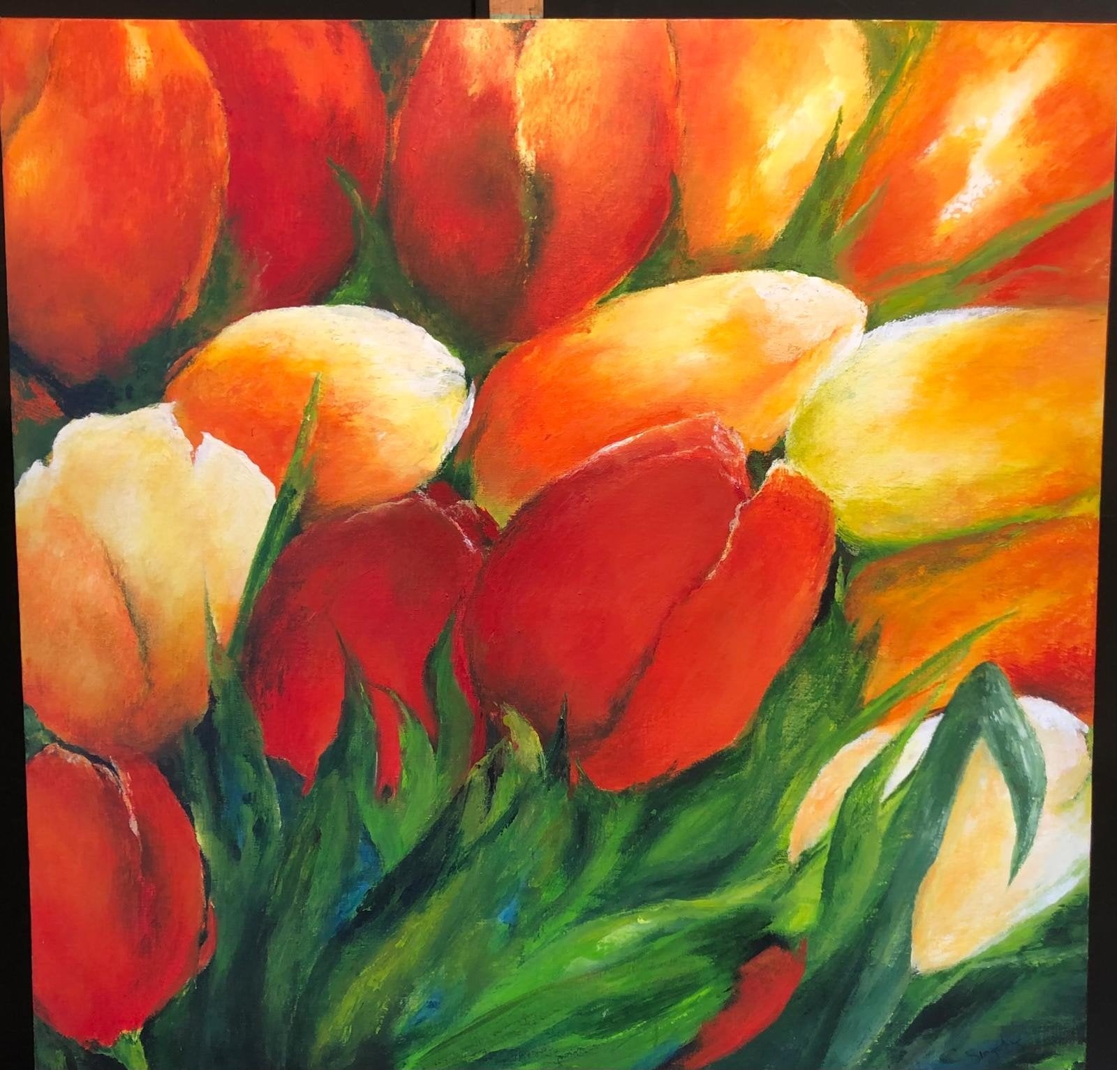 olieverfschilderij Tulpen, Antiek en Kunst, Kunst | Schilderijen | Modern, Ophalen