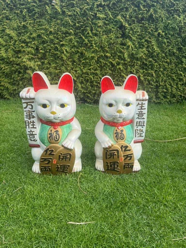 Set van 2 Maneki Neko gelukskat beelden, Ophalen, Zo goed als nieuw