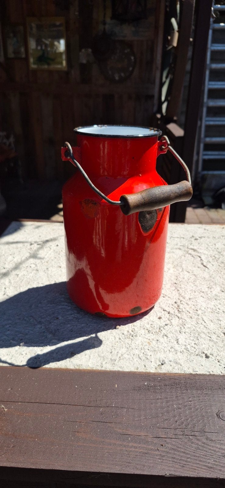 Vintage rode emaille melkbus - 2L, Ophalen