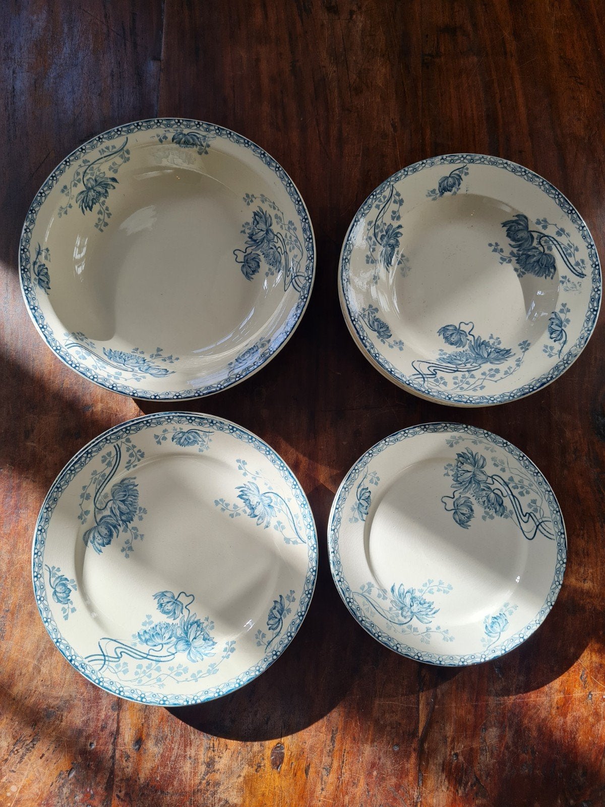 Sarreguemines Royat blauw antiek servies kompleet 4 persoons, Ophalen