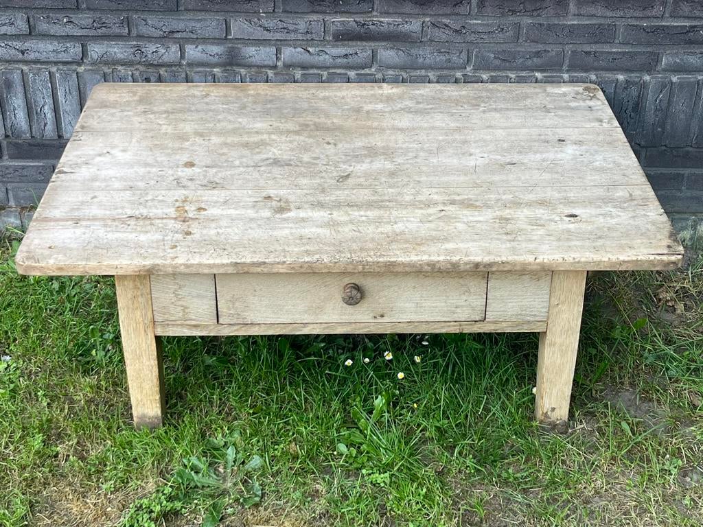 Massief houten salontafel - kastanje en eikenhout, Ophalen of Verzenden, Gebruikt, Rechthoekig, Hout