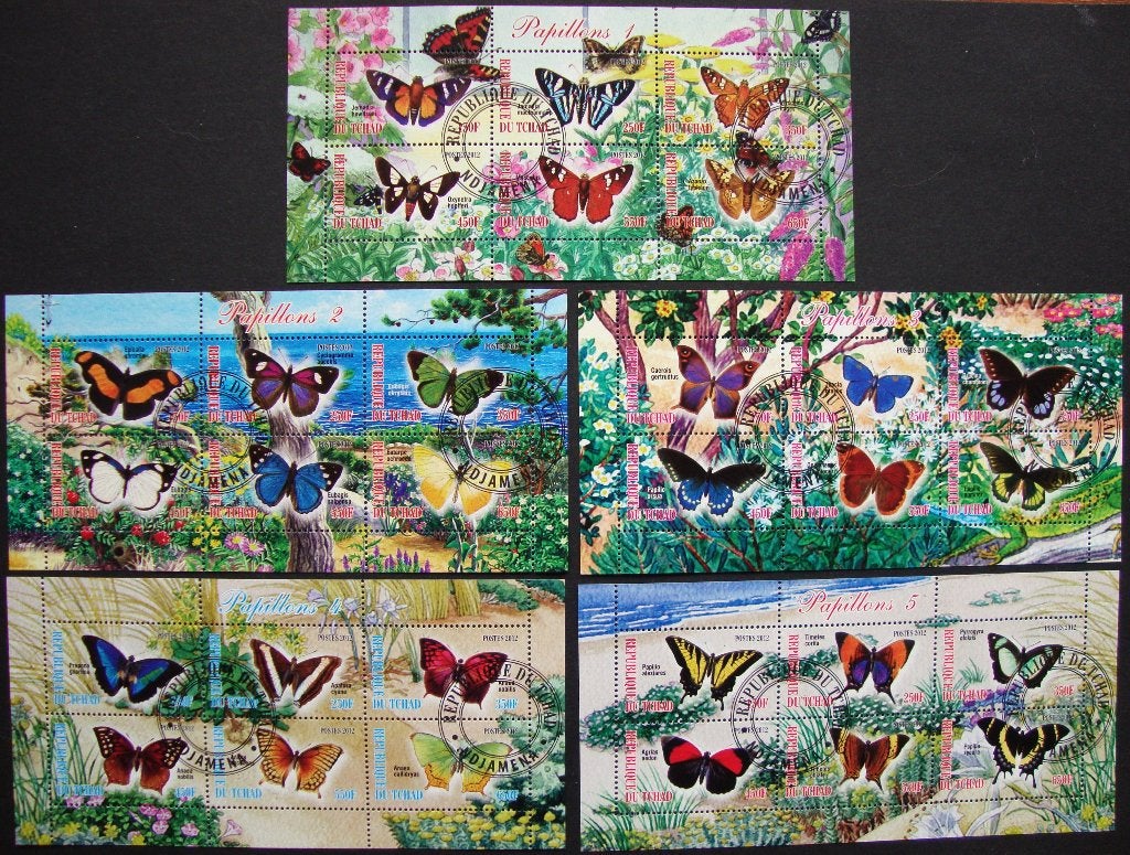 - 958 - 5 Blokken met 30 Vlinders zegels., Verzenden, Gestempeld, Dier of Natuur