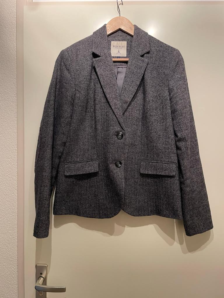 BIEN BLEU Jasje - Grijs visgraatpatroon, Maat L, Kleding | Dames, Jasjes, Kostuums en Pakken, Maat 42/44 (L), Ophalen of Verzenden