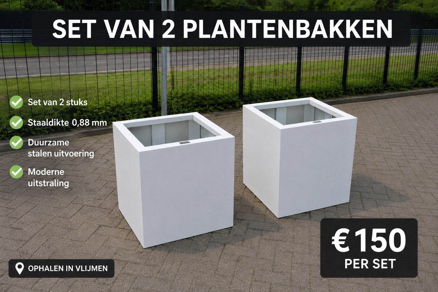 SET VAN 2 PLANTENBAKKEN  60x60xH60 – €150 PER SET, Ophalen, Nieuw, Metaal