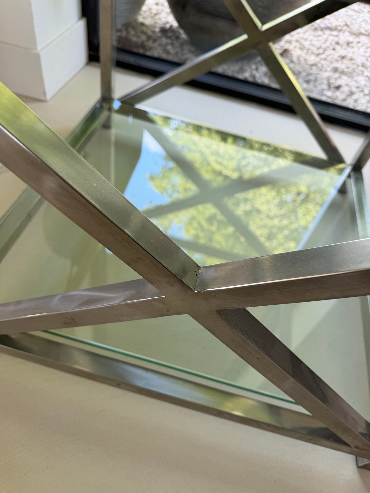 Riviera Maison bijzettafel glas en metaal 2 stuks, Ophalen, 50 tot 100 cm, Rechthoekig, Glas