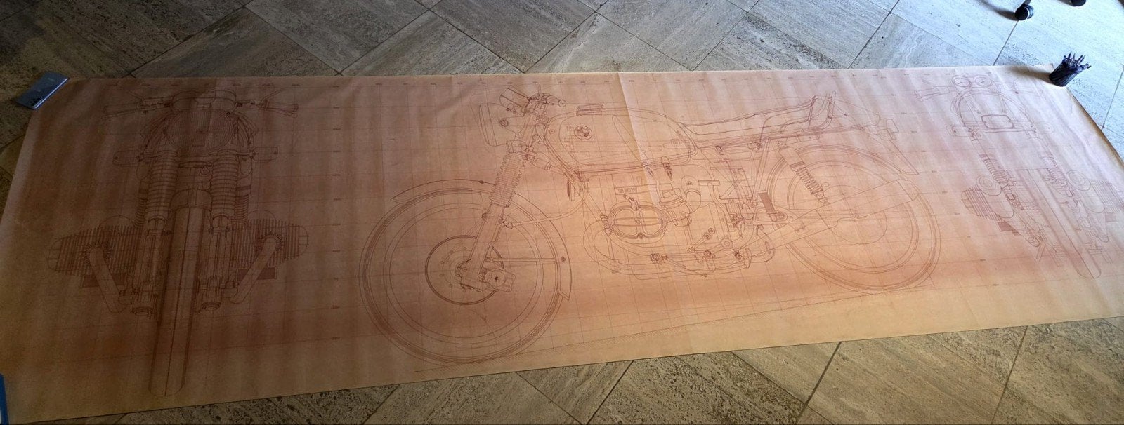Technische tekening bmw r100 r90 122x412cm, Motoren, Ophalen of Verzenden