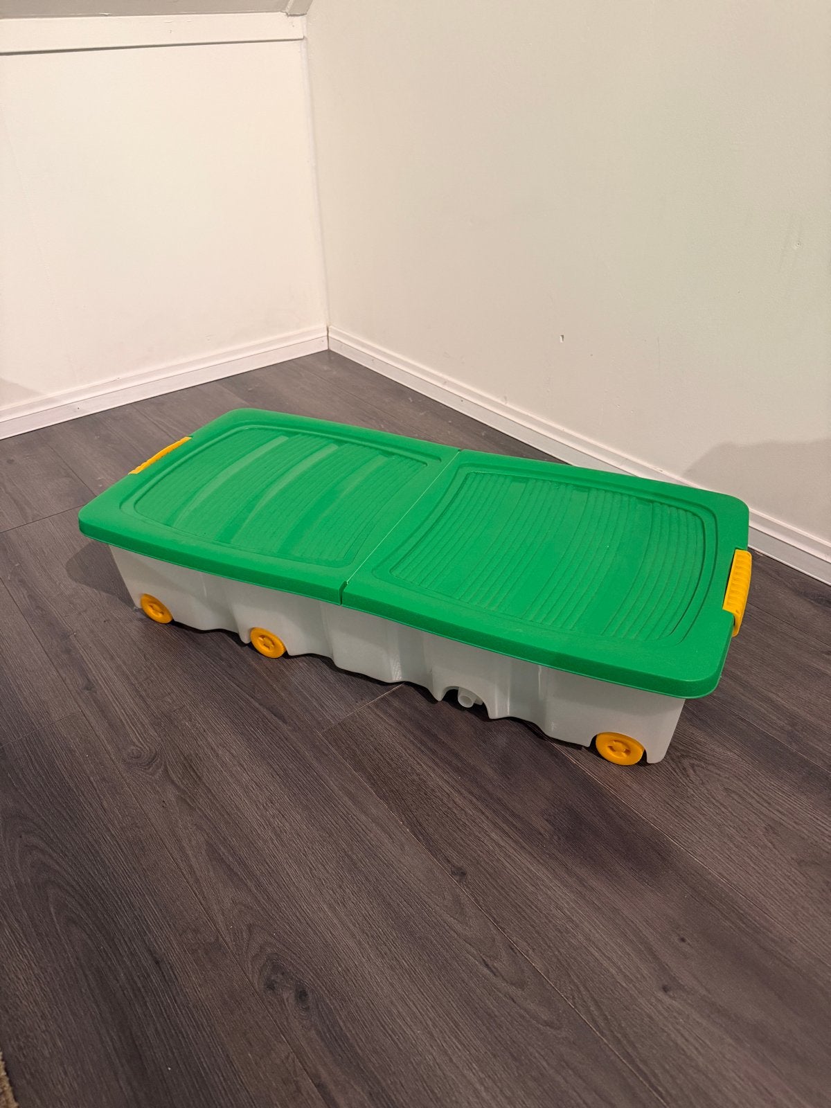 Opbergbox op wielen voor onder bed - Groen/Wit, Ophalen, Gebruikt, Groen, Kunststof