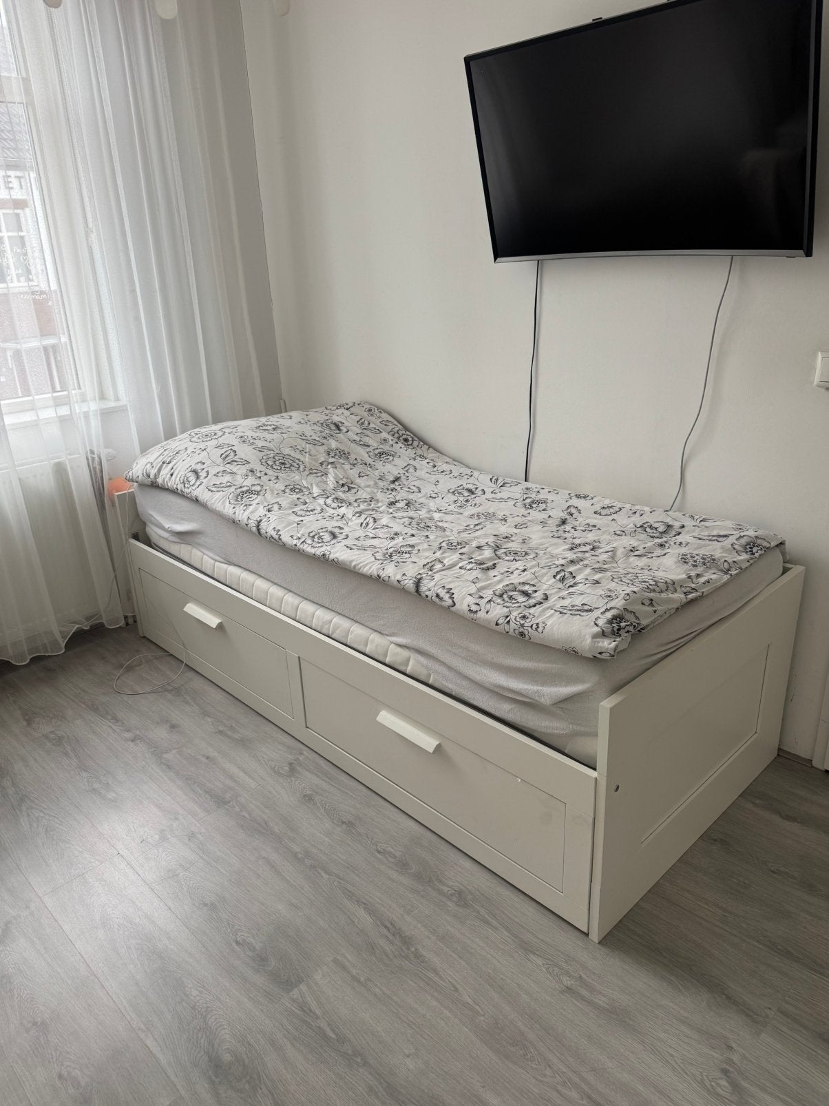 Ikea Brimnes bed + matras, Ophalen, Wit, Tweepersoons, 140 cm