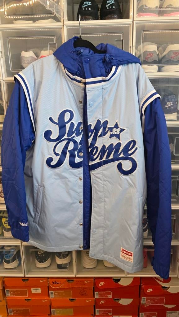 Supreme Mitchell & Ness Varsity Jacket Blauw Maat L, Verzenden, Zo goed als nieuw, Blauw