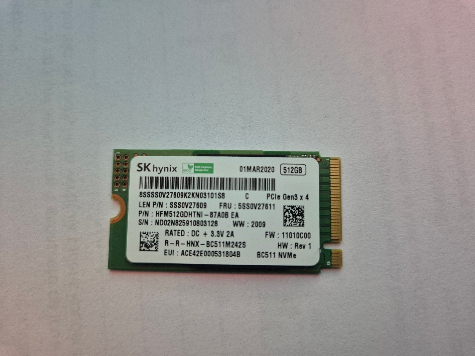 SK hynix BC511 512GB NVMe SSD - M.2 2242, Computers en Software, Intern, SSD, Ophalen of Verzenden, Zo goed als nieuw