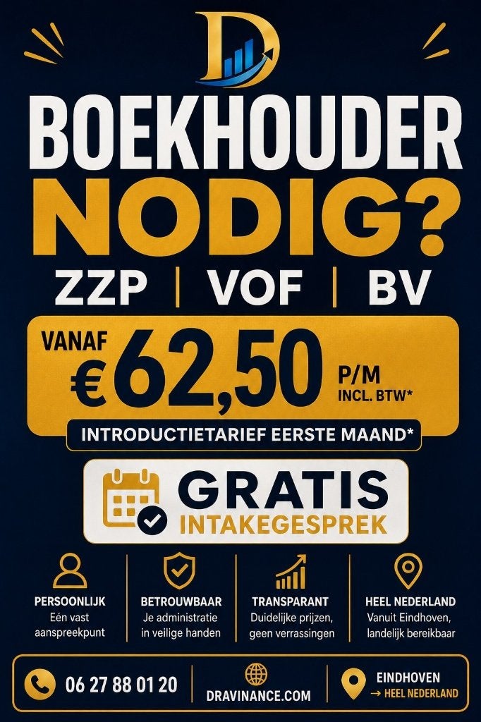 Boekhouder nodig? ZZP, VOF of BV – vanaf €62,50 p/m, Diensten en Vakmensen, Komt aan huis, Administratie of Boekhouding