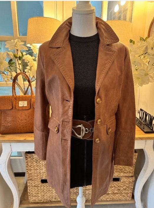 Nieuwe, 3/4 lang leren Cognac-Camel jas Transmission, 38/M, Ophalen of Verzenden, Nieuw, Maat 38/40 (M), Bruin