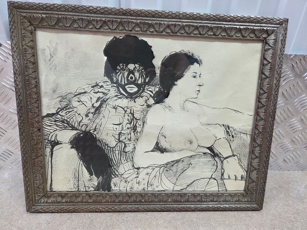 Aat Veldhoen rotaprint 1964, Ophalen, Portret en Figuren, Overige techniek, Ingelijst