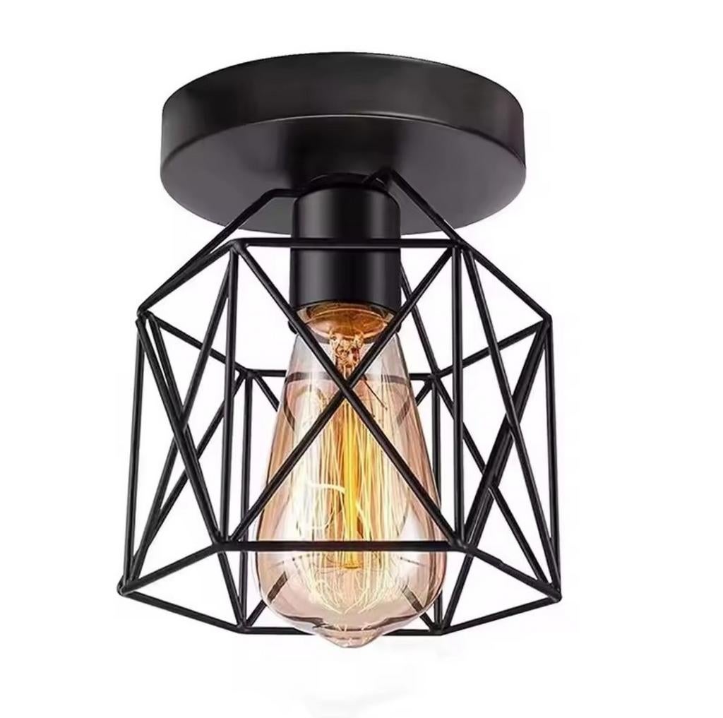 Industriële Plafondlamp Zwart Metaal - Geometrisch Design, Ophalen of Verzenden, Nieuw, Metaal