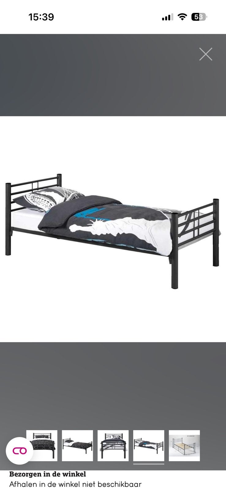 1 persoons bed metaal, Ophalen, 90 cm, Eenpersoons, Overige typen