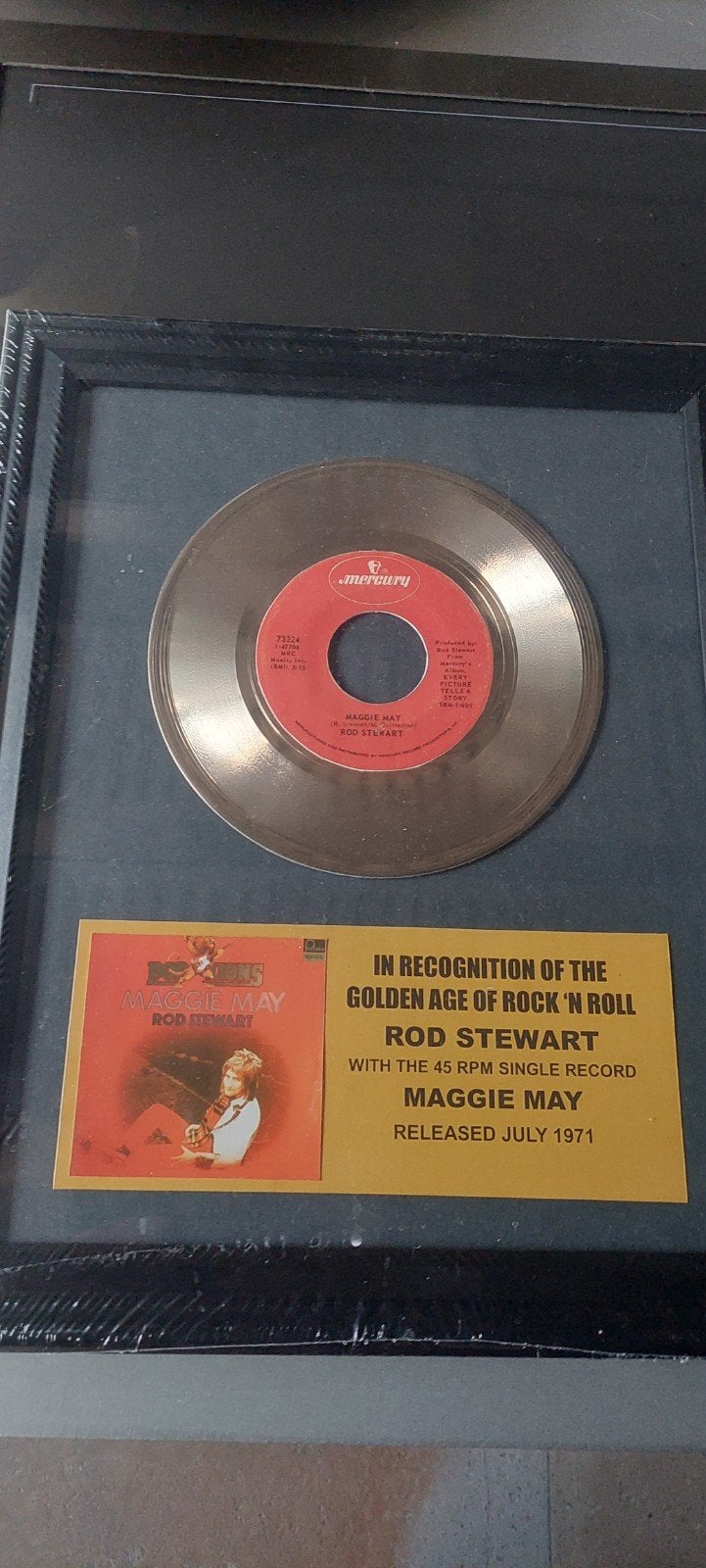 Rod Stewart - Maggie May - Gouden Plaat Ingelijst, Speciale editie, 7 inch, Ophalen of Verzenden, Zo goed als nieuw