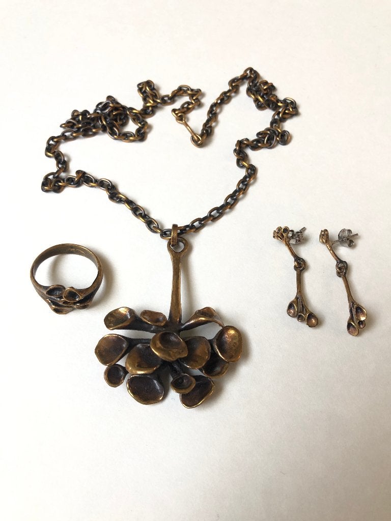 Vintage 70s Finse Bronzen Sieradenset - Hannu Ikonen, Overige materialen, Gebruikt, Bruin, Ophalen of Verzenden