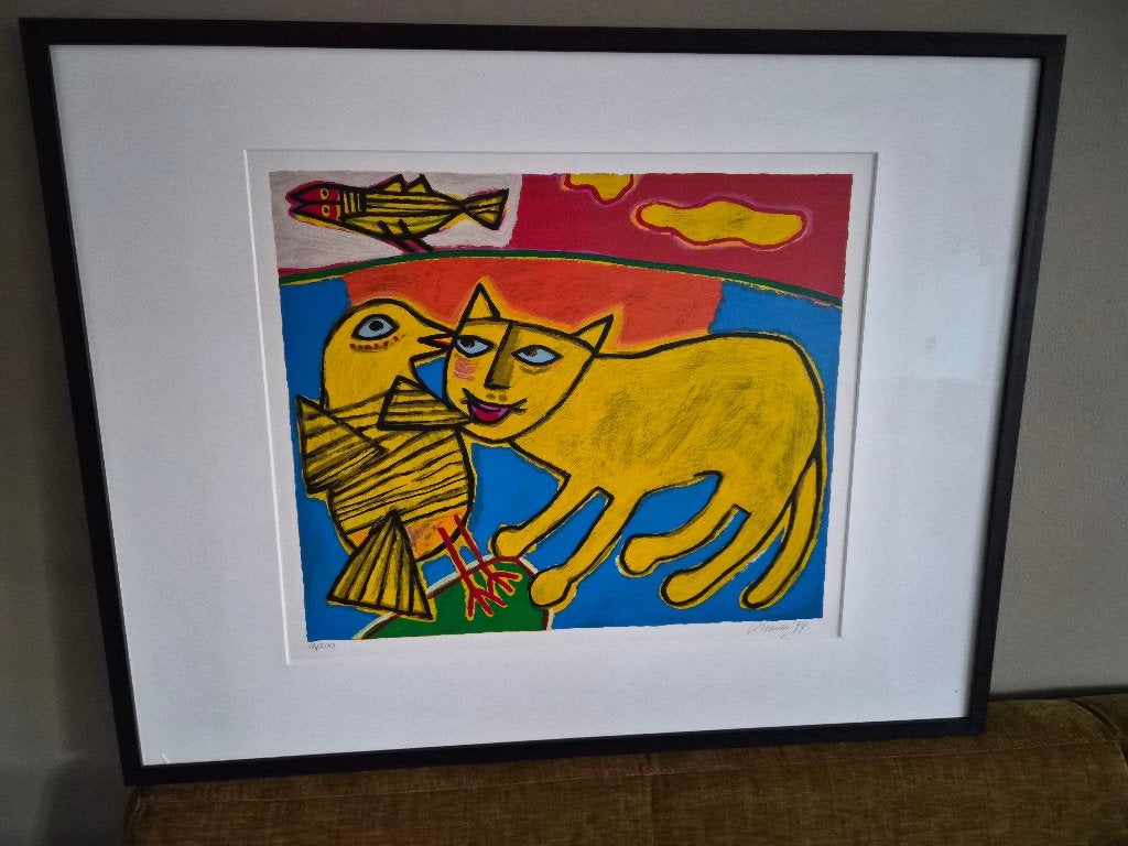 Corneille – Jeu entre chat et oiseau –handgesigneerd 18/200, Ophalen, Zeefdruk, Gelimiteerde oplage, Dieren en Natuur