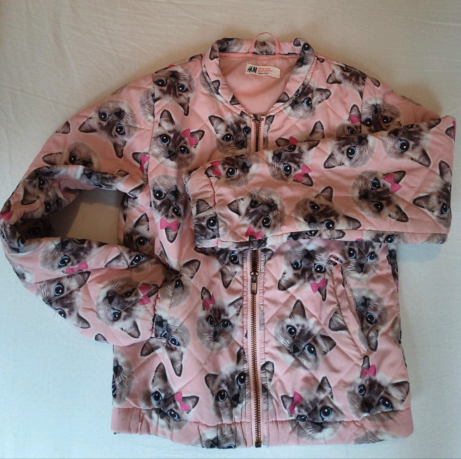 Jas / roze / pink / kat / maat 140 / H&M / meisje / catlover, Ophalen, Meisje, H&M, Zo goed als nieuw