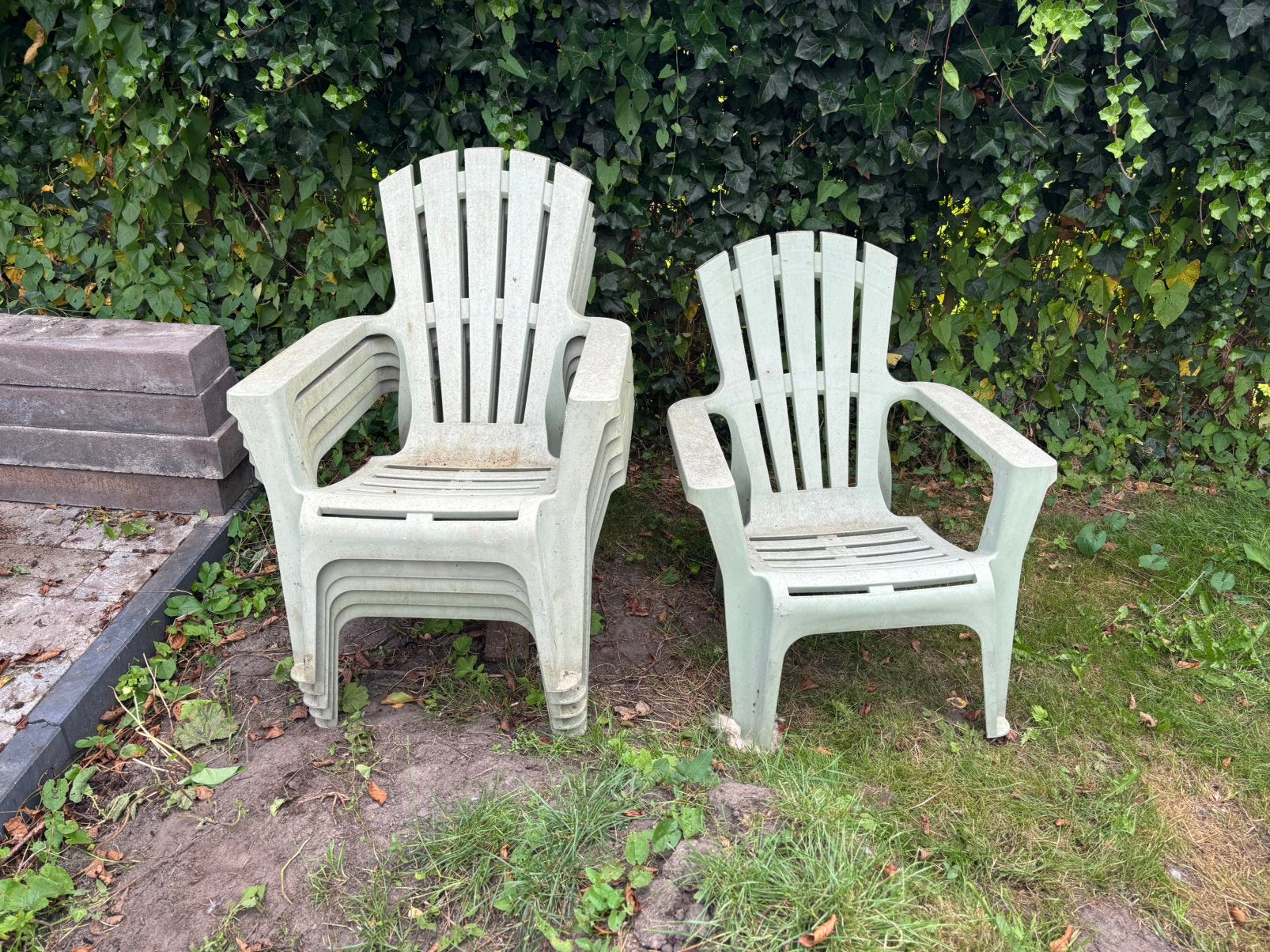 6 kunstof dekchairs munt groen, Ophalen, Gebruikt, Kunststof