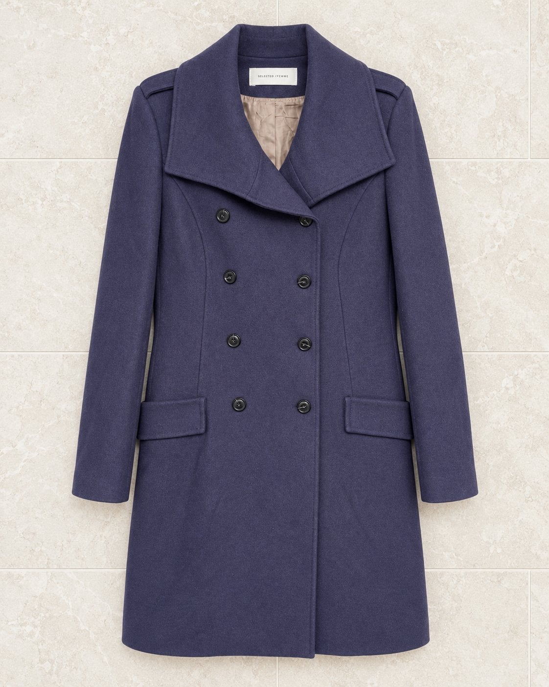 Selected Femme Carol Coat H - Donkerblauwe Wollen Jas, Ophalen of Verzenden, Zo goed als nieuw, Maat 38/40 (M), Blauw