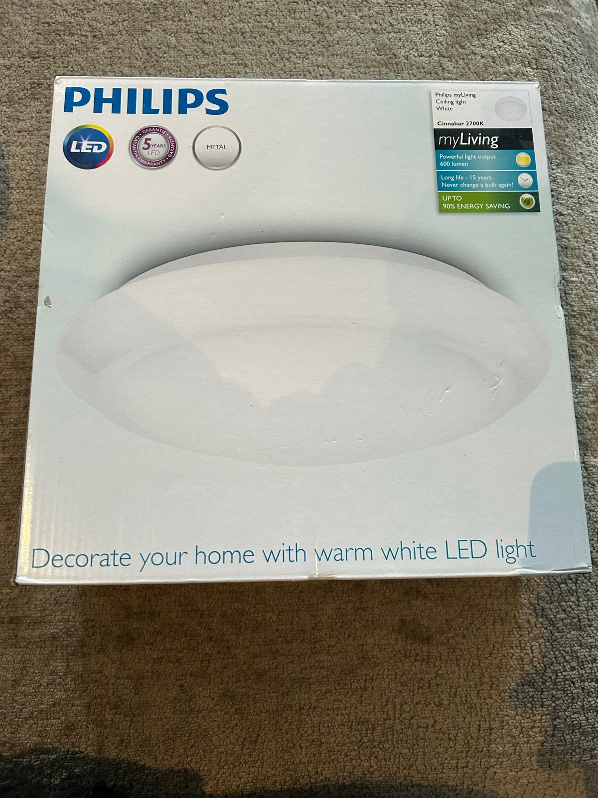 Philips myLiving Cinnabar LED Plafondlamp 2700K Wit, Modern, LED, Nieuw, Ophalen of Verzenden