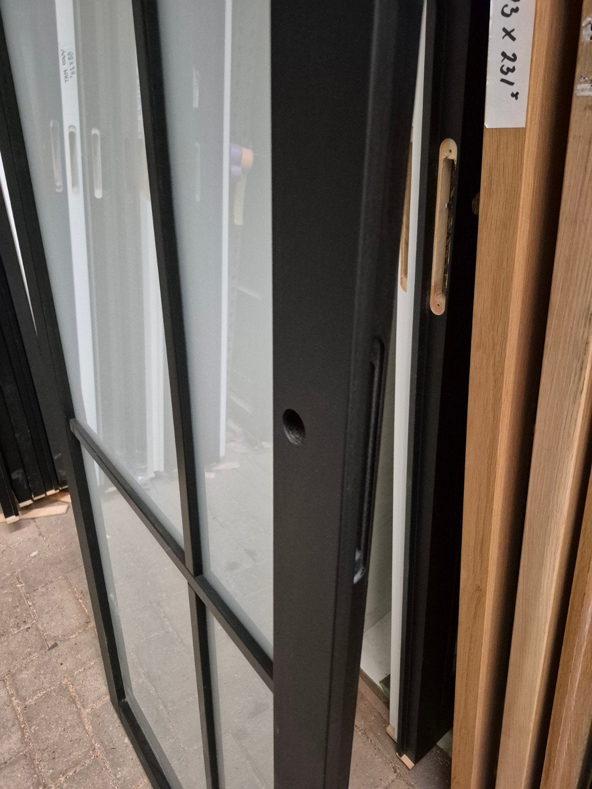 68x201,5cm staallook deur opdek links incl mat glas SL68, Ophalen, Minder dan 80 cm, Binnendeur, Nieuw