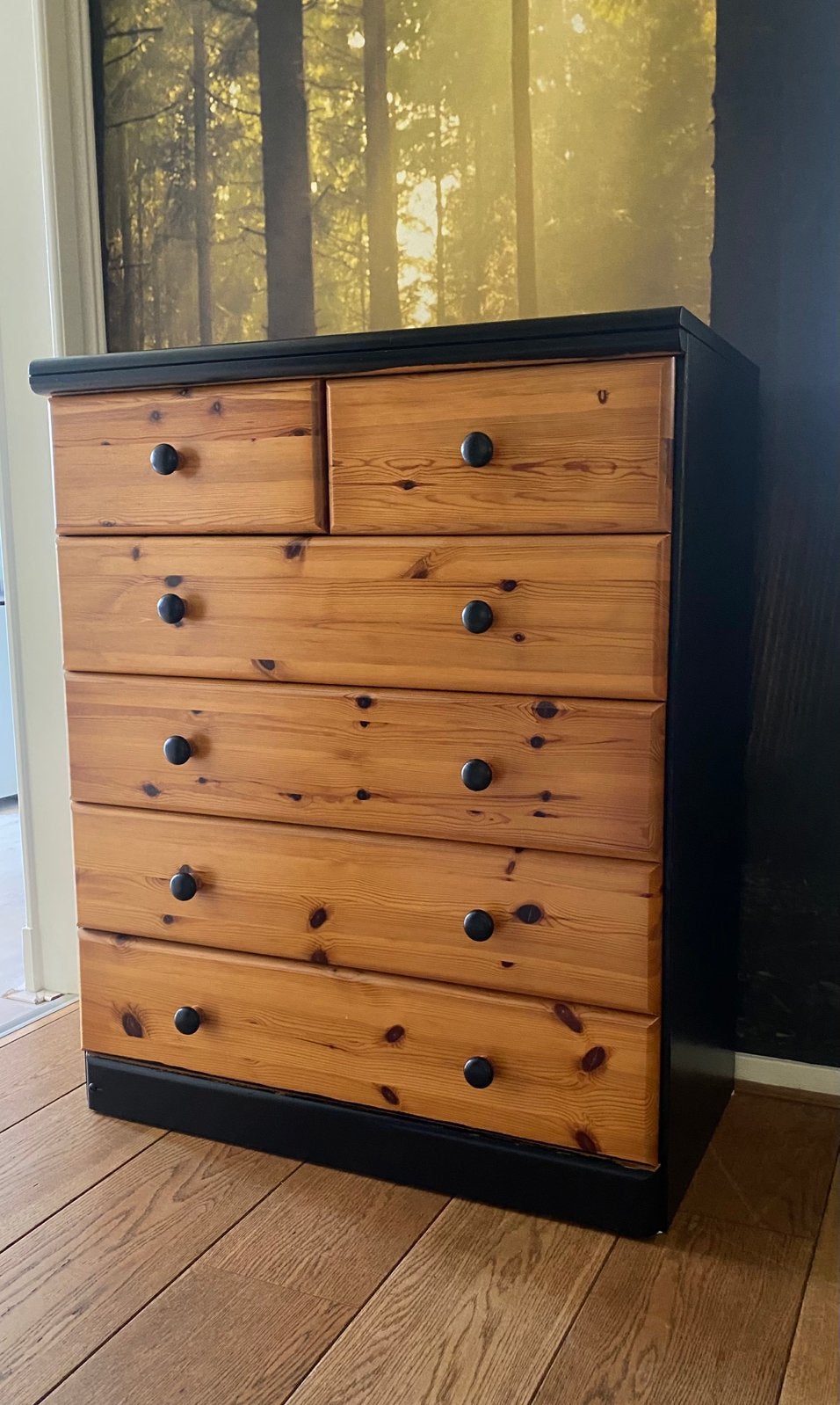 Mooie vintage ladekast - hout/zwart -6 lades -bezorgen optie, Ophalen, Gebruikt, 5 laden of meer, 50 tot 100 cm