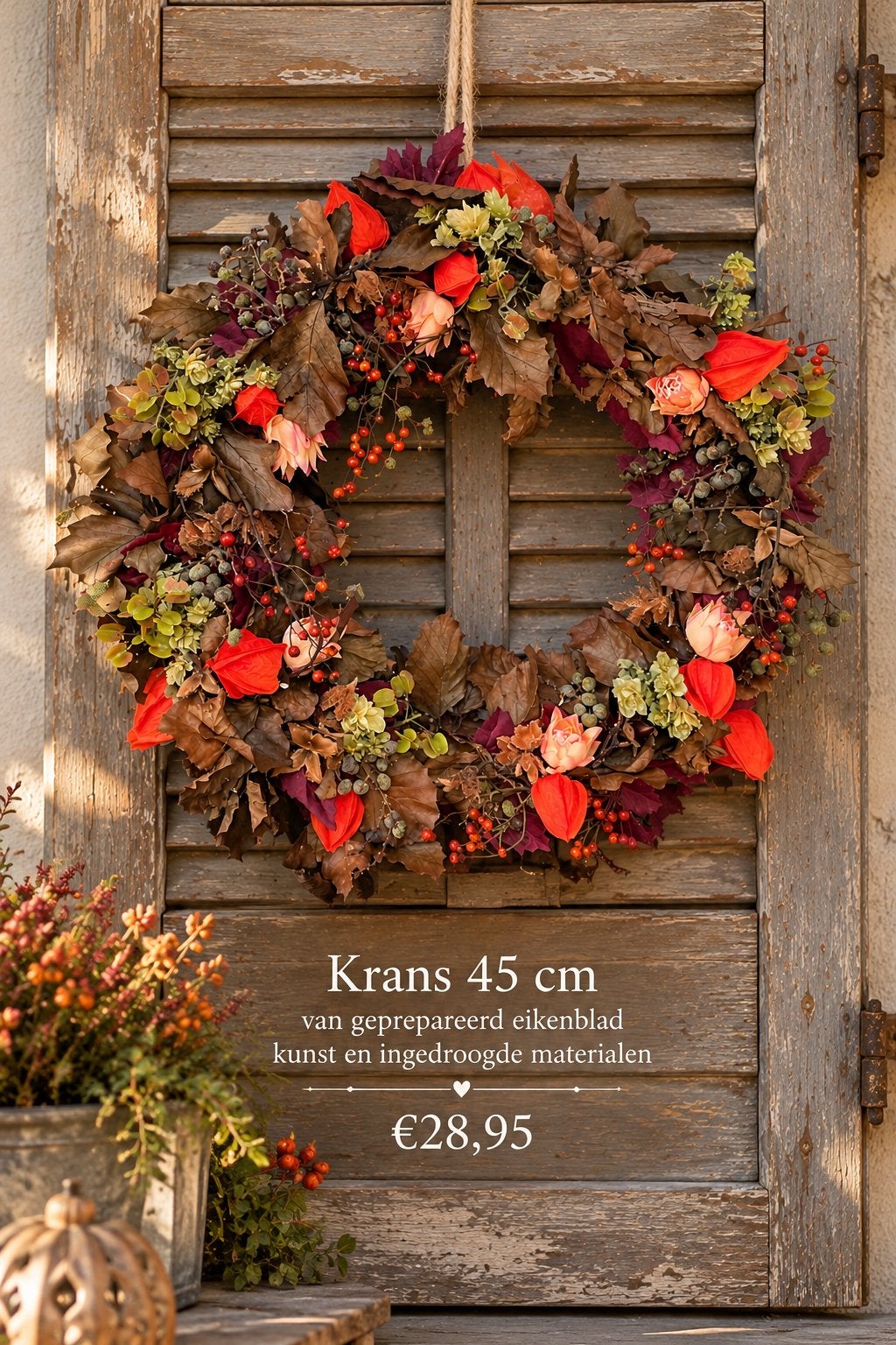 Herfstkrans 45 cm, Ophalen of Verzenden, Nieuw, Krans, Natuurlijk materiaal
