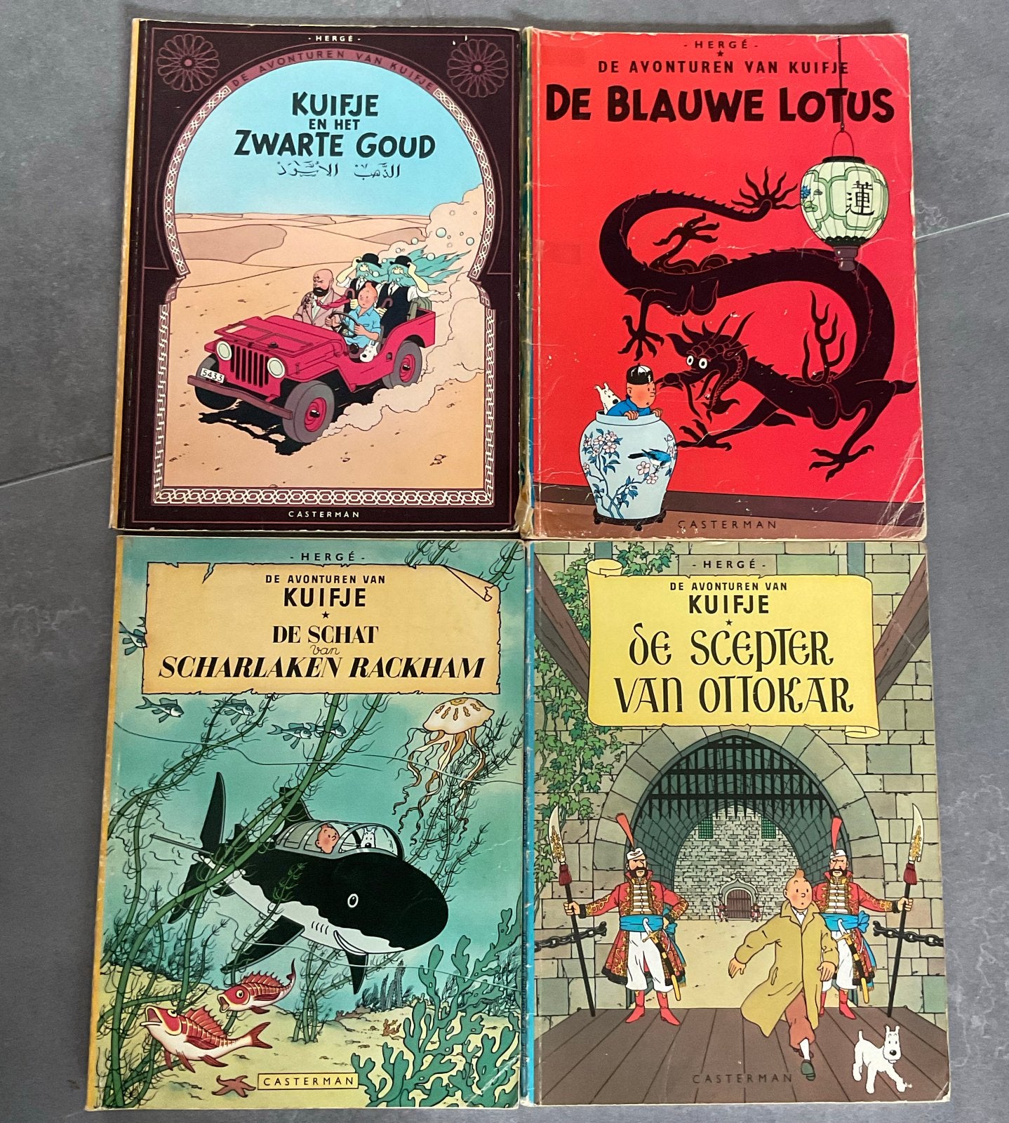 Kuifje stripboeken: De Blauwe Lotus, Zwarte Goud, Scepter, S, Meerdere stripboeken, Ophalen of Verzenden, Gelezen