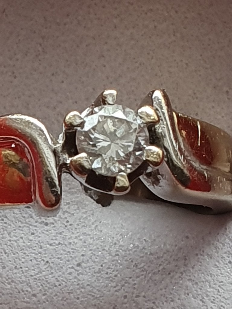 Mooie damesring wit met geelgoud 14 kr 585 in nette staat, Ophalen of Verzenden, Dame, Goud, Goud