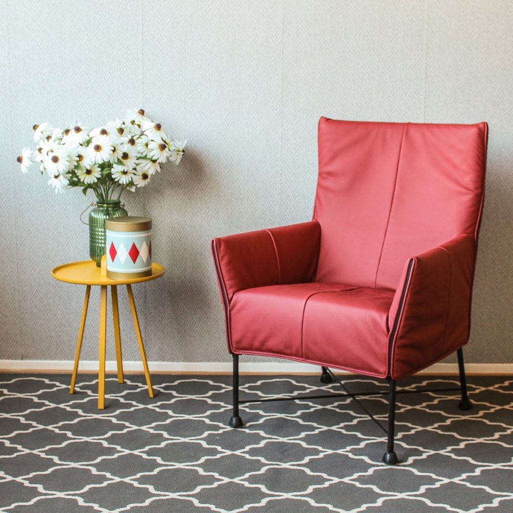 Montis Charly Fauteuil Donkerrood Leer - Zwart (Op Doppen), Huis en Inrichting, Niet ingevuld, Zo goed als nieuw, Niet ingevuld