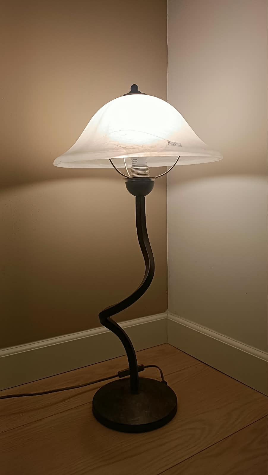 Vintage Italiaanse Design Lamp – Unieke Murano Stijl & Brons, Gebruikt, Met schakelaar, Wit, Glas