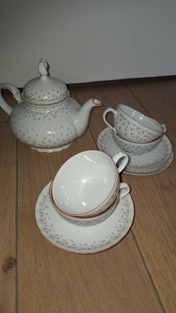 Theepot met kop en schotels, Verzamelen, Ophalen of Verzenden, Zo goed als nieuw, Porselein, Kop en/of schotel