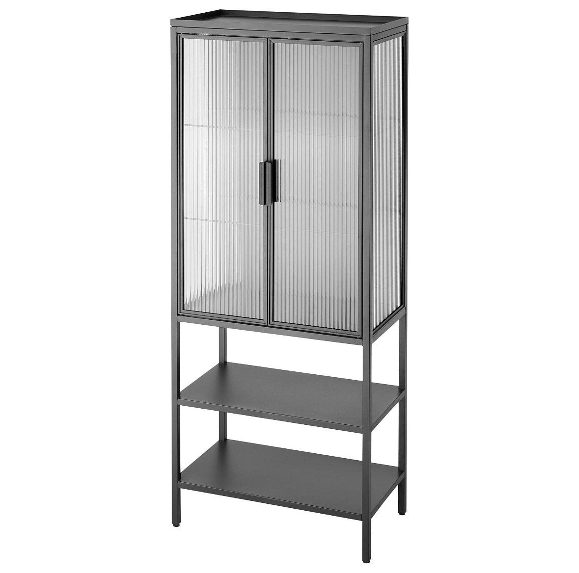 IKEA MOSSJÖN vitrinekast antraciet met geribbeld glas – zgan, Ophalen, 50 tot 100 cm, 150 tot 200 cm, 25 tot 50 cm